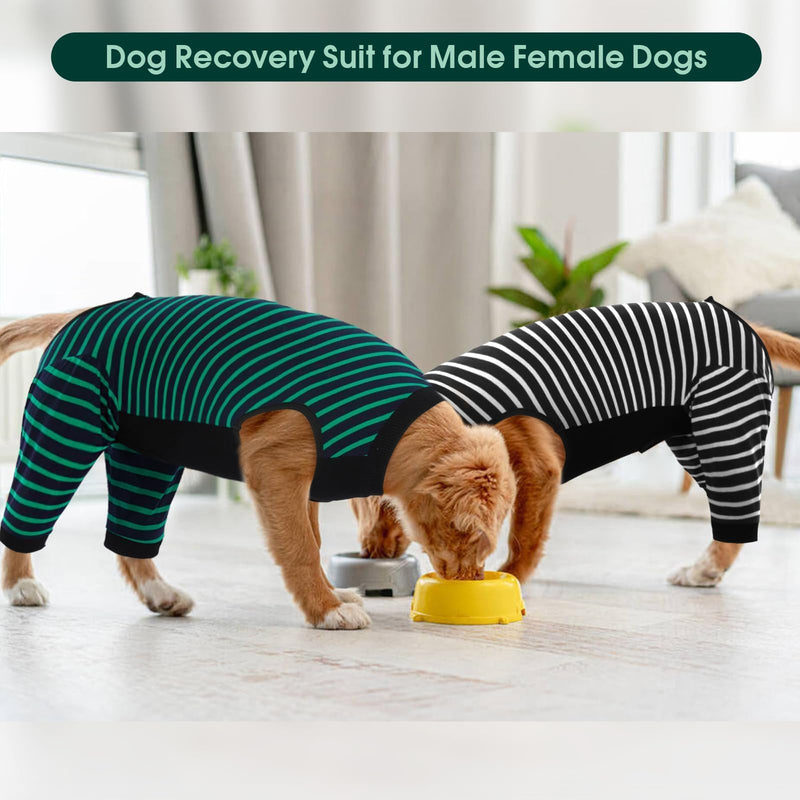 Kuoser Dog Recovery Suit, Anti Licking Dog Rear Leg Sleeve, Abdominal Dog Surgical Suit with Pants Cover Protect Wounds, Dog Elbow Protector Soft Dog Surgery Onesie Cone Alternative, Green XL X-Large (Back Length: 46CM / 18.11") Green Strips - PawsPlanet Australia