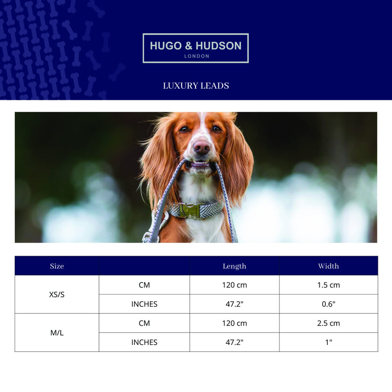 HUGO & HUDSON Tweed Dog Lead Training Leash, Caramel Checked Herringbone, 1.2m Length x 1.5cm Width XS/S
