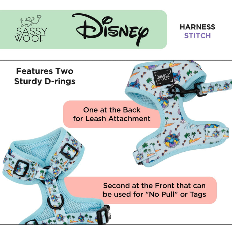 Sassy Woof Dog Adjustable Harness - Disney Stitch - XL, Breathable Mesh, No Pull Design with Two D-Rings, Patented Design, Perfect for Extra Large Dogs - Officially Licensed X-Large