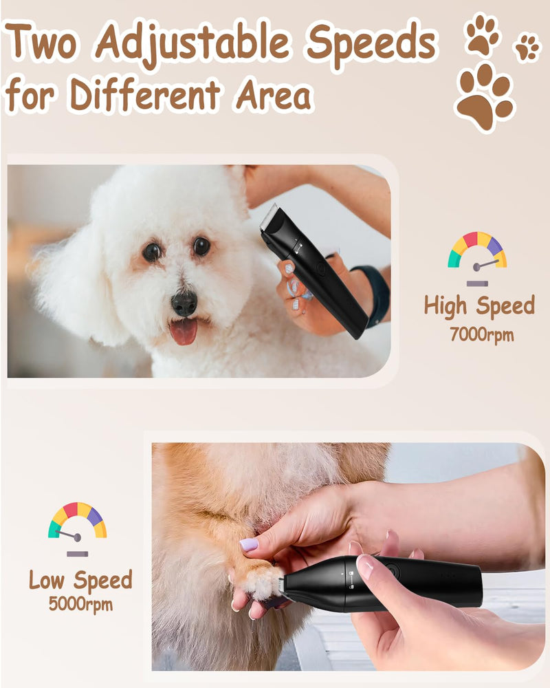 4 in 1 Dog Clippers for Grooming Paw Trimmer, USB-C Rechargeable Dog Grooming Clipper Kit Nail Ginder with Two Speeds, Cordless Pet Cat Trimmer Shavers for Thick Hairs for Poodle, Small Pets - PawsPlanet Australia