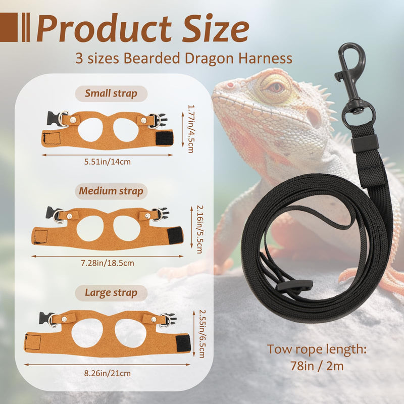3 Pcs Bearded Dragon Harness and Leash Set Adjustable Leash Soft Leather Bearded Dragon Harness Lizard Accessory for Squirrels and Other Small Reptiles(Brown, 3 Sizes) - PawsPlanet Australia