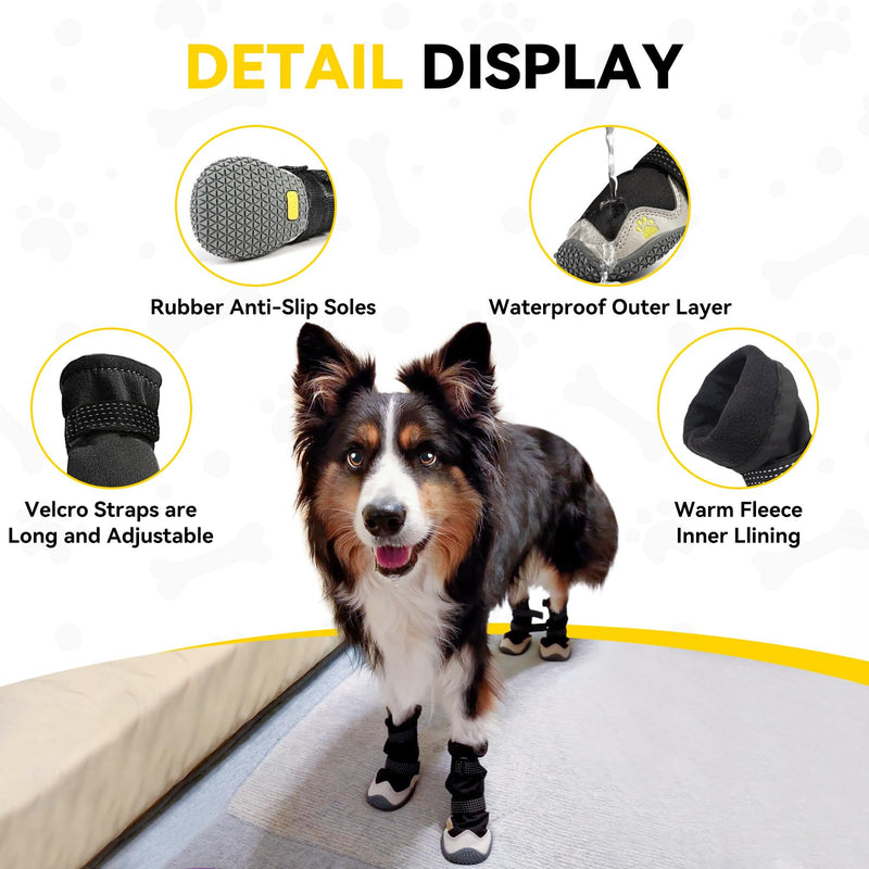 Dog Boots for Small to Large Breed, Waterproof Paw Protectors Anti-Slip Dog Winter Shoes with Adjustable Straps, Size 5