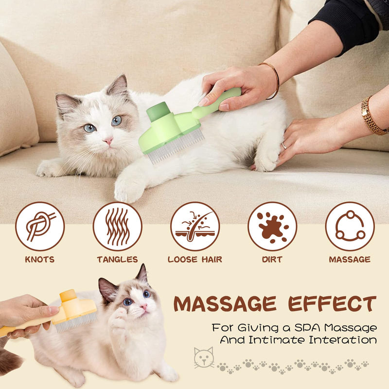 Zen Brush for Cats & Dogs - 2-Pack Self-Cleaning Pet Grooming Brush with Stainless Steel Teeth & Release Button, Hair Removal Tool for All Coat Types (Green+Yellow) - PawsPlanet Australia