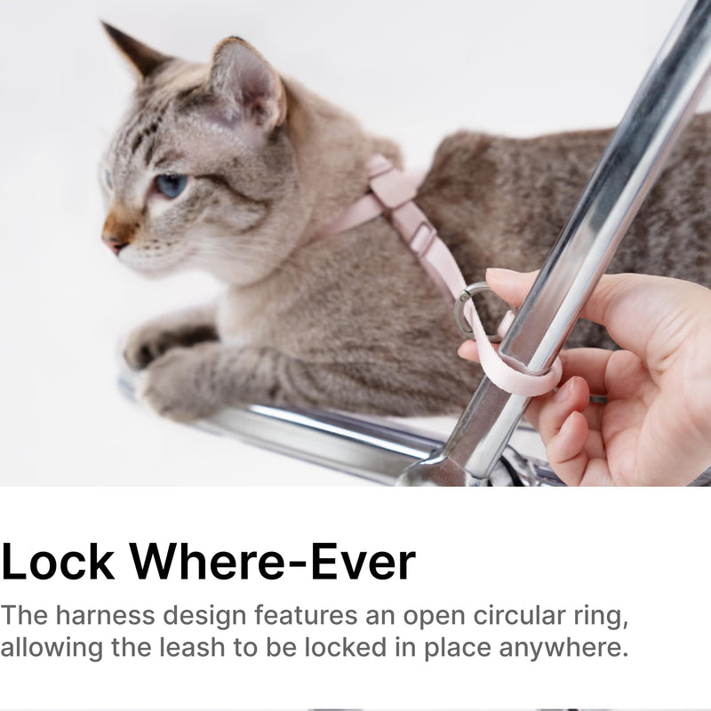 Cat Harness Escape-Proof Anti-Choking Adjustable Nylon Harness Lightweight with Anodized Aluminum Buckle, Ideal for Cats Outdoor Walking and Training, IDA Award (Blush Pink, S (13.8")) S (13.8") Blush Pink - PawsPlanet Australia
