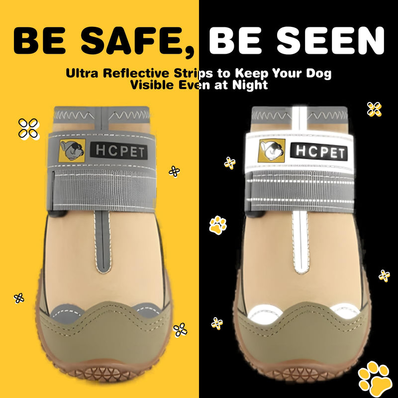 Hcpet Dog Shoes for Dogs, Dog Booties for Dogs, Anti-Slip Dog Boots & Paw Protectors for Hot Pavement Winter Snow Hiking with Reflective Straps Khaki Size 6, 4PCS Width 2.36 in - PawsPlanet Australia