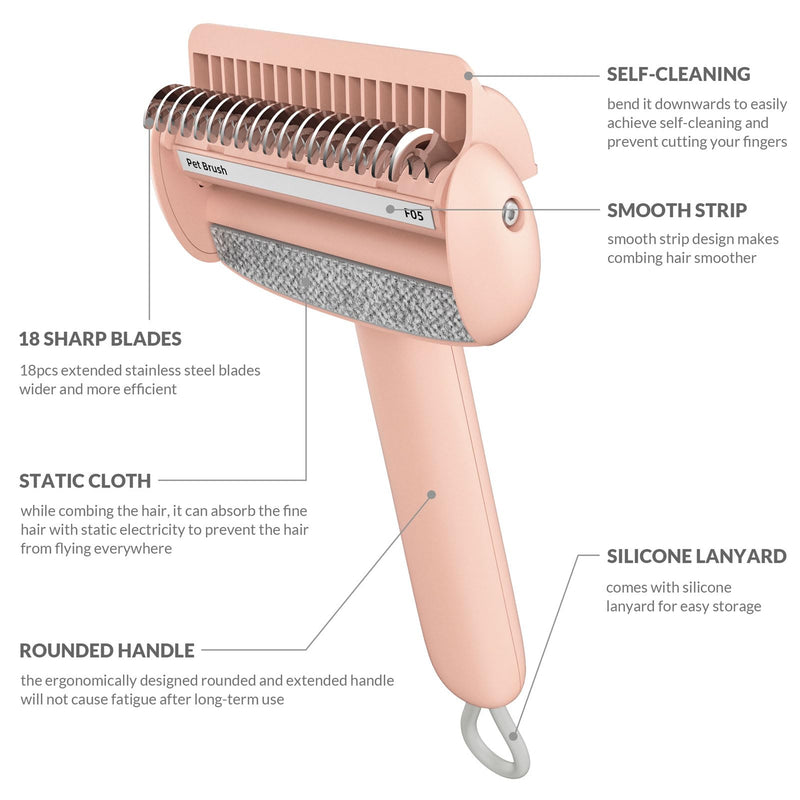 Self Cleaning Grooming Brush for Shedding Pets Rake Gently Removes Loose Undercoat Mats Tangled (Pink) Pink