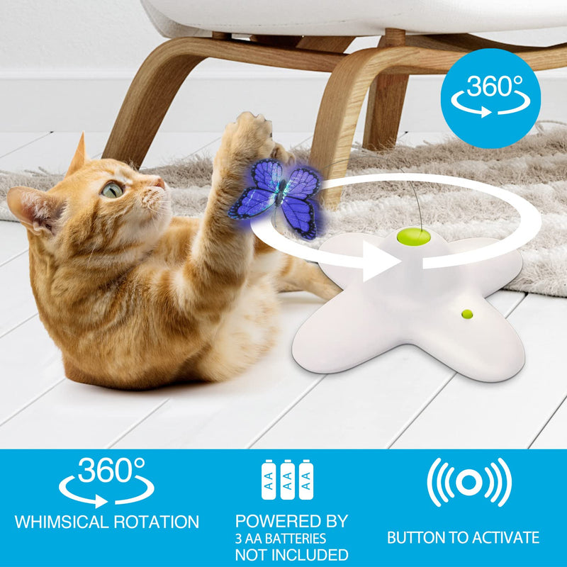 ALL FOR PAWS Interactive Cat Toy, Butter-Fly Cat Toys Interactive for Indoor Cats,Flutter Bug Cat Toys,Flutter Rotating Kitten Toys with 2 Replacements Classic Butterfly Toy - PawsPlanet Australia