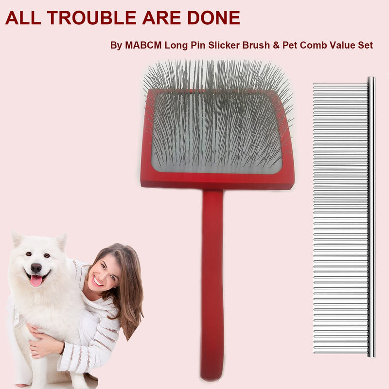 Large Ergonomic Slicker Brush for Dogs & Pets - Extra Long Pin Grooming Brush with Solid Wooden Handle for Poodles, Doodles, and Long-Haired Dogs (red) red - PawsPlanet Australia