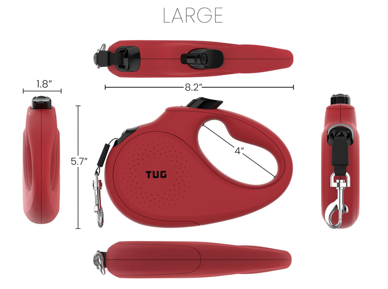 TUG Monochrome 360° Tangle-Free Retractable Dog Leash | 16 ft Strong Nylon Tape (Large, Red) Large, 16 ft - PawsPlanet Australia