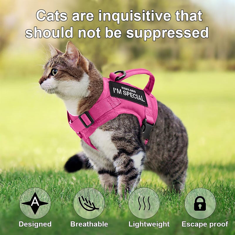 Forestpaw Cat Harness Escape Proof for Walking,Adjustable Cat Vest Harness with Soft Mesh Padded,Tactical Cat Harness with Control Handle,Molle Patches,Hot Pink Chest 12-17",Neck 8.0-12.5" Hot Pink