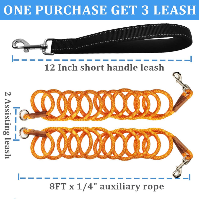 8 FT Double Dog Leash, 2 Way Mulitiple Dog Leash Detachable No Tangle with Soft Padded Handle, 1/4" Rope Dual Lead for 2 Dogs Outdoor Walking (Orange Yellow) 8ft* 1/4" orange yellow - PawsPlanet Australia