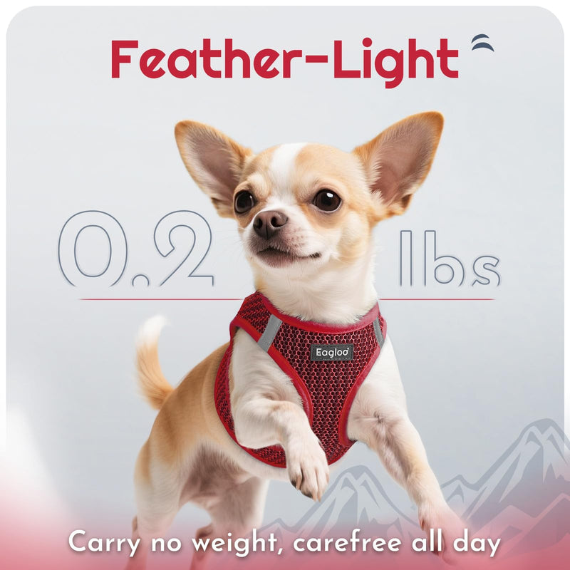 Eagloo Small Dog Harness and Leash Set, Step in Puppy Vest with Breathable Soft Mesh, Walking Reflective Pet Harness for Small Dogs, Red, XS XS(Chest:13.3"-15.5") - PawsPlanet Australia