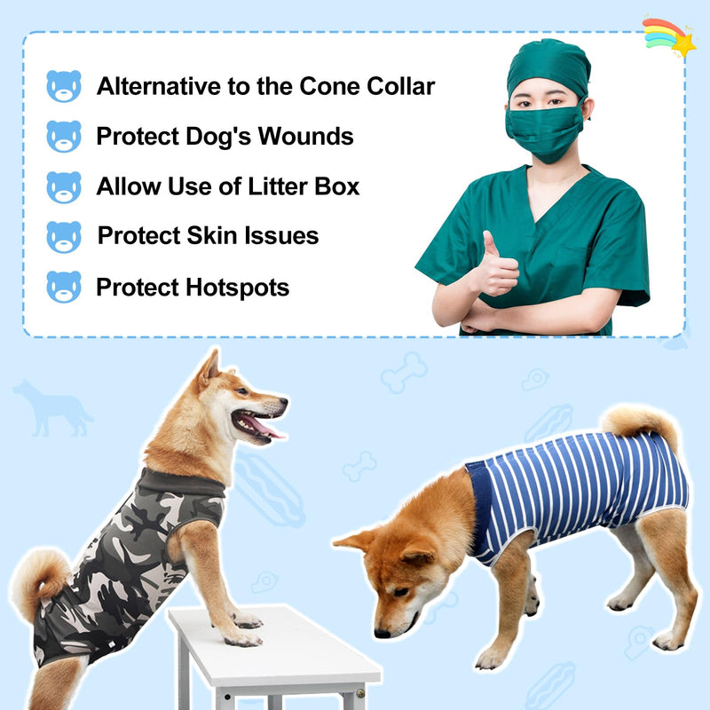 Coppthinktu Dog Recovery Suit for Abdominal Wounds, Breathable Dog Surgery Recovery Suit for Dogs, E-Collar Alternative After Surgery Wear Suit for Small/Medium Dogs Large (Pack of 1) Blue stripe