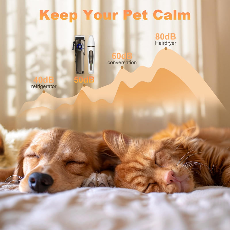 Dog Grooming Kit, Dog Clippers for Grooming Paw Trimmer Nail Grinder, Low Noise Rechargeable Cordless, Pet Shaver with Stainless Steel Blade for Pets Cats Animals - PawsPlanet Australia