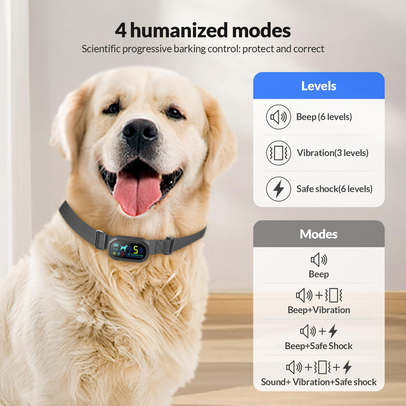 Dog Bark Collar, Waterproof Rechargeable Shock Collar for Small Dogs, Smart Training Collar with 5 Sensitivity Levels and 4 Adjustable Beep Vibration Safe Shock Modes - PawsPlanet Australia