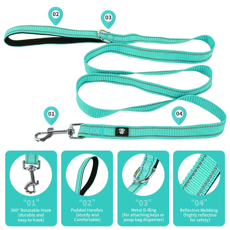NESTROAD Reflective Dog Collar and Leash Set,Soft Neoprene Pet Collar with Quick Release Buckle,Adjustable Nylon Dog Collars for Small Medium Large Dogs(Medium Collar + 5FT Leash,Teal) Medium(16-20" Length,1.0" Width) Teal - PawsPlanet Australia