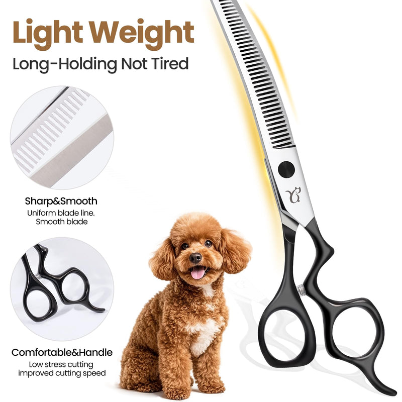 Dog Grooming Scissors,Curved Chunkers Shears Deg Grooming with Safety Round Tips, Sharp and Comfortable 4 in 1 Dog Scissers for Grooming Black - PawsPlanet Australia