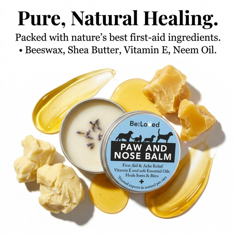 Be:Loved - Be:Safe First Aid Dog Nose & Paw Balm - Natural Relief for Scratches, Grazes and Minor Irritations - With Vitamin E, and Shea Butter - Handmade in the UK - 60g Paw And Nose Balm B1