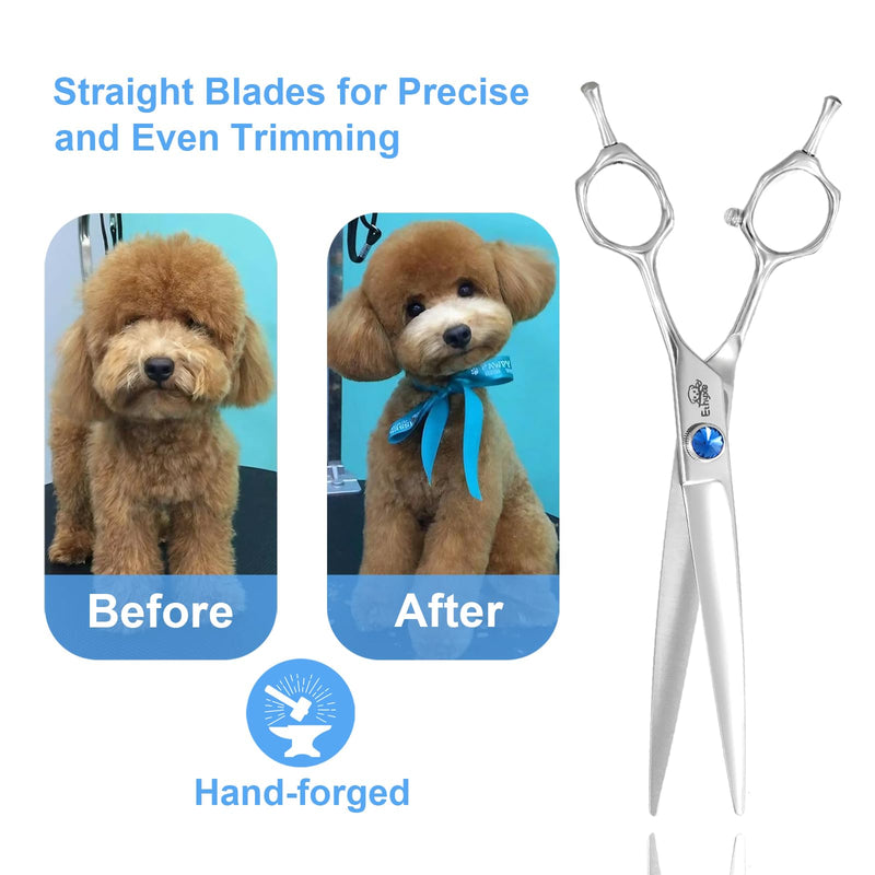 7" Dog Grooming Scissors, Premium Stainless Steel Pet Straight Shears for Dogs, Cats, and Small Animals, Sharp for Grooming Thick Hair Blue Straight - PawsPlanet Australia