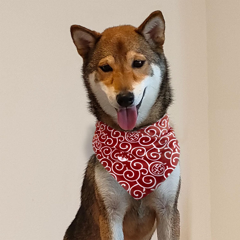 Shiba Inu Dog Karakusa Bandana Large with Kawaii Shibaken Logos & Shiba Kanji Logos Comfortable, Washable, and Stretchy Pet Scarf Size One-Sided Print (Red) Red - PawsPlanet Australia