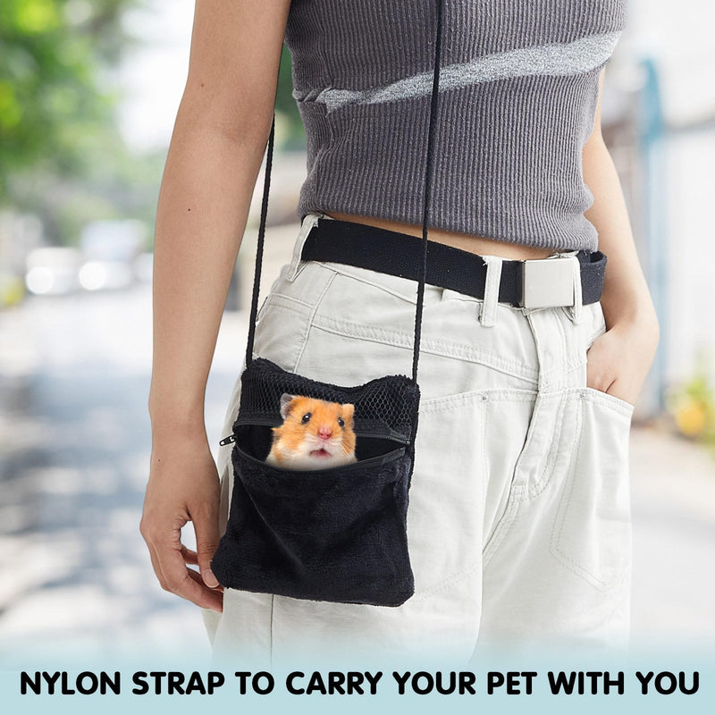 2 Pcs Sugar Glider Bonding Pouch Small Animal Outgoing Sleeping Bag Breathable Small Animal Carry Pouch with Shoulder Strap for Marmosets Squirrels Hamsters and Other Small Pets (Black) Black - PawsPlanet Australia