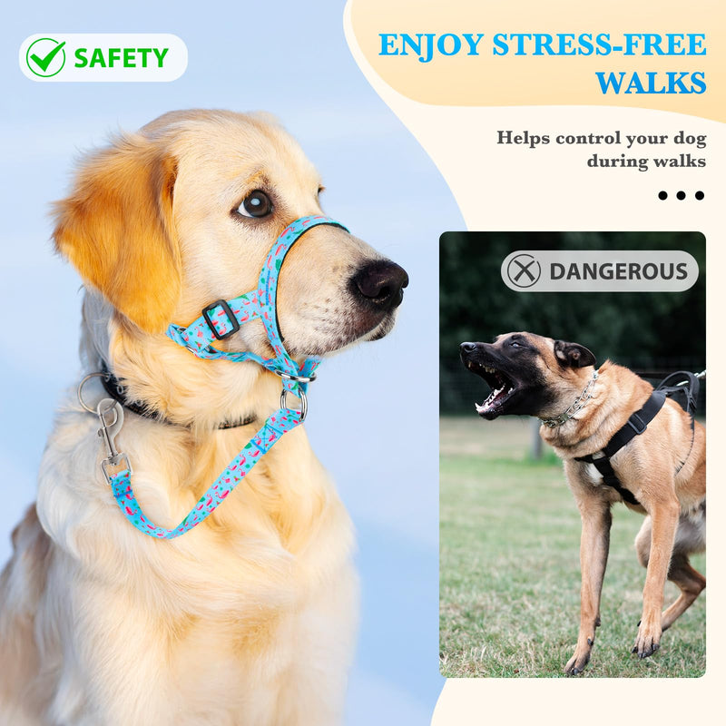 No-Pull Dog Head Collar, Print Head Halter Collar for Dogs, Gentle Lead to Stop Heavy Pulling, Anti-Pull Training Muzzle Leash for Easy Control on Walks (Blue, Small) Blue - PawsPlanet Australia