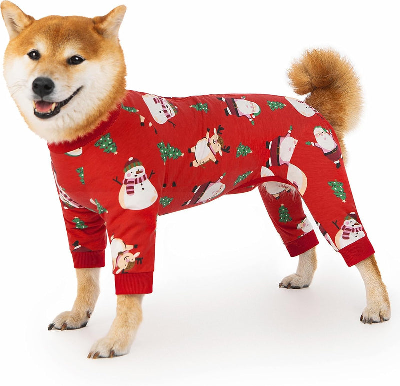 Recovery Suit for Dogs Full Zipper, Four-Legged Onesie Dog Recovery Suit After Surgery, Cute Soft Bodysuit Cone Alternative Male Female Dog Neuter Anti Licking Wounds, Snowman Medium Snowman Red