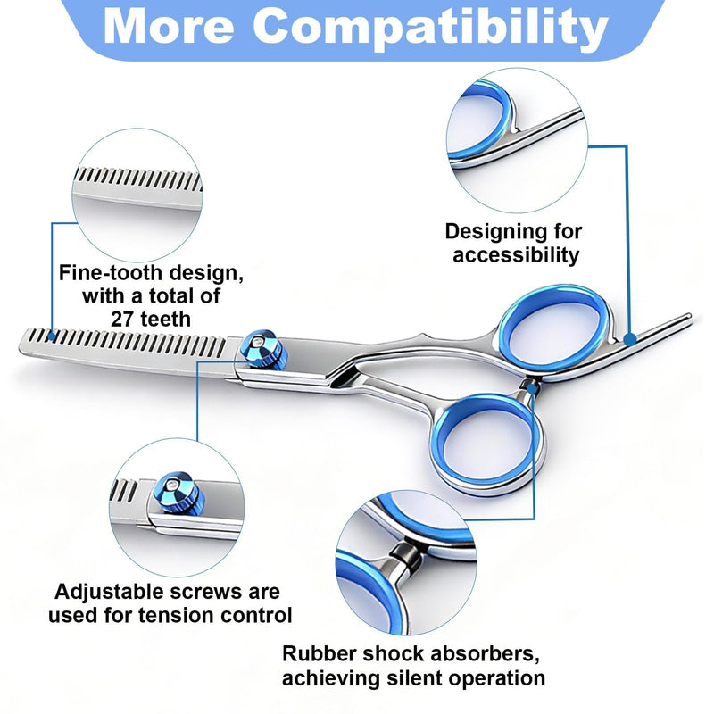 2 Pack Dog Grooming Scissors Set with Safety Round Tips Thinning Shears and Curved Scissors Stainless Steel Pet Grooming Kit for Long Short Hair for Dogs and Cats (Blue)