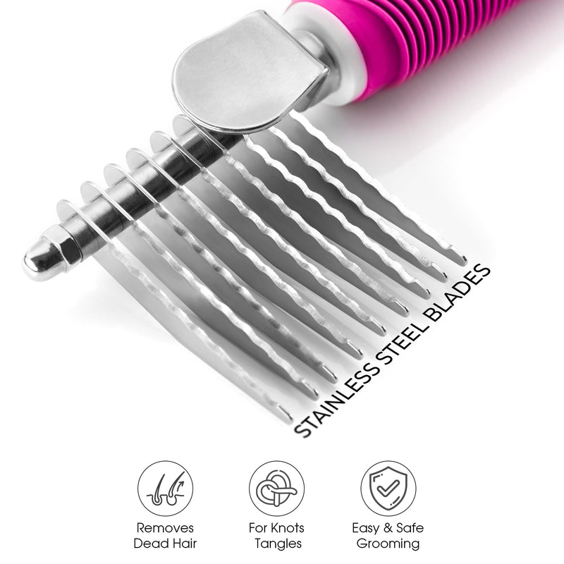 Poodle Pet Dematting Rake + Detangling Pet Comb Pink Bundle - PawsPlanet Australia