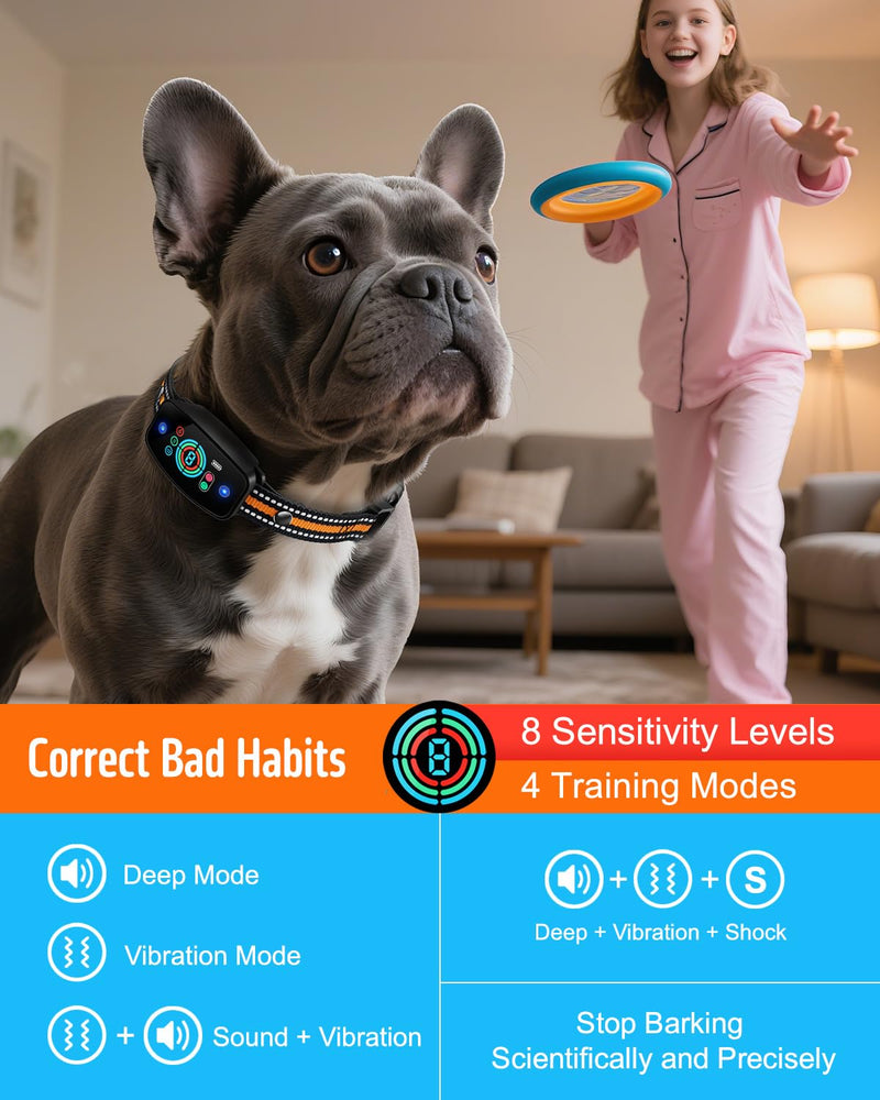 Dog Bark Collar for Large Medium Small Dogs, Rechargeable Smart Bark Control Collars, Automatic Anti Barking Training Collar with 5 Adjustable Sensitivity Beep, Vibration, Shock Modes - PawsPlanet Australia