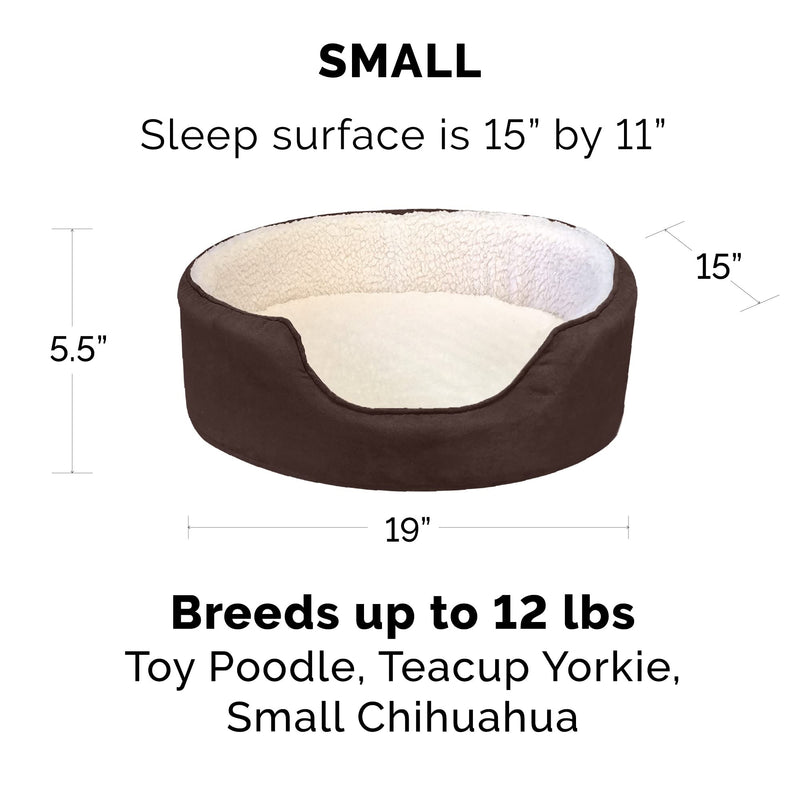Furhaven Orthopedic Dog Bed for Small Dogs w/ Removable Washable Cover, For Dogs Up to 12 lbs - Sherpa & Suede Oval Lounger - Espresso, Small Sherpa & Suede Espresso - PawsPlanet Australia