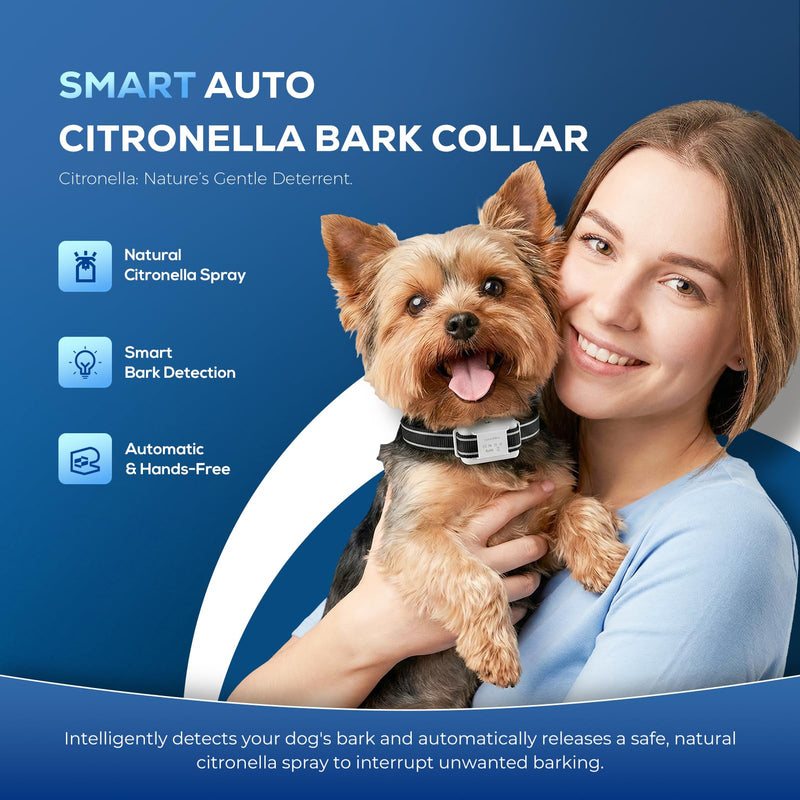 Citronella Dog Bark Collar, Dog Bark Collar for Large Medium Small Dogs, Bark Collar with Adjustable Spray & Sensitivity, Rechargeable Anti-Bark Collar for Dogs with Safe, 2 Collar Straps(White) White - PawsPlanet Australia
