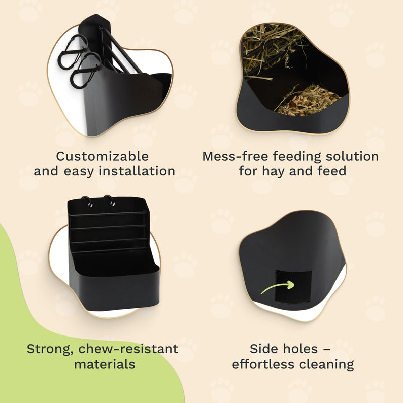Hay and Food Feeder for Rabbit, Guinea Pig, Bunny, Chinchilla, Heavy Duty Metal Bin 5.5 x 5.5 x 7 inch - PawsPlanet Australia