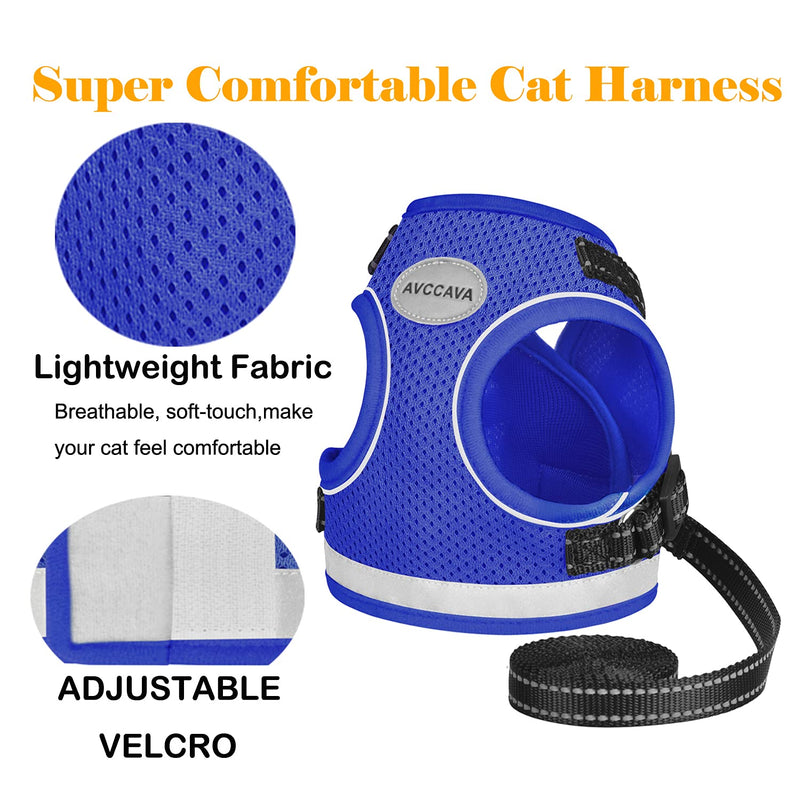 Cat Harness and Leash for Walking, Kitten Escape Proof Harnesses, Adjustable Reflective Puppy Harness with Leashes Set, Easy Adjustable Soft net Breathable Pet Safety Vest XS (Chest: 6" - 8") Blue