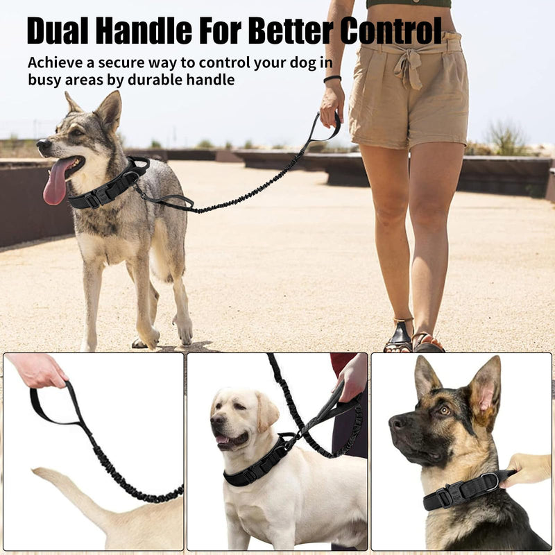 Tactical Dog Collar Leash Set, Adjustable Military Training Nylon Collar Dog Training with Control Handleand Metal Buckle, Dog Collar for Medium Large Dogs (Black,L) L Black Set (collar+leash) - PawsPlanet Australia
