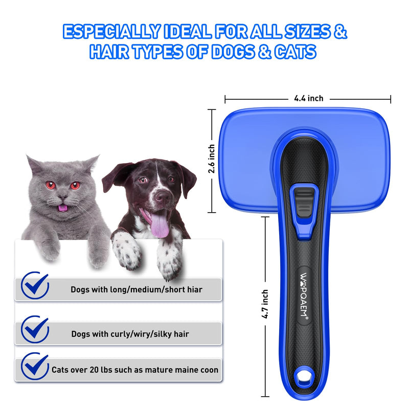 Dogs Cats Self Cleaning Slicker Brush for Shedding & Grooming Any Breed of Pets, Removes Loose, Undercoat, Mats, Tangled Hair for Small Medium Large Animal With Long Short Fur Length, Blue - PawsPlanet Australia