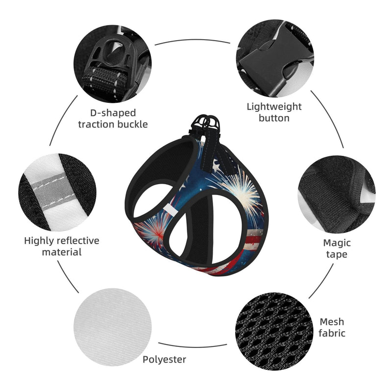 Fireworks Flag Reflective Dog Harness with Leash, Soft Vest Harness for Small Medium Large Dog Puppy Pets (Medium Size) Fireworks Flag - PawsPlanet Australia