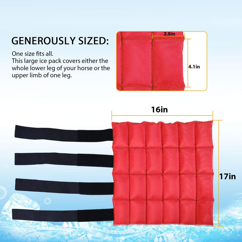 Harrison Howard Ice Boot for Horse Cool Gel Pack Leg Wrap for Treating Full Leg, Knee, Hock Injuries Reusable Ice Cooling Therapy, Universal Size Red