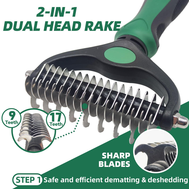 Pet Grooming Kit - 7 PCS Green Deshedding Brush Set with Undercoat Rake, Slicker Brush, Bath Brush & Nail Clipper for Short & Long-Haired Dogs and Cats A-Green - PawsPlanet Australia
