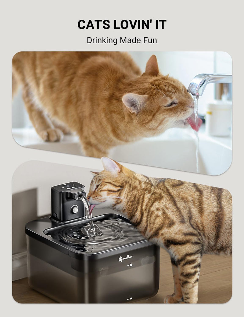 DownyPaws Cat Water Fountain Cordless, 84oz/2.5L Fursink Wireless Pet Water Fountains for Cats Indoor, Battery Operated Cat Drinking Fountain with Motion Sensor, Ultra Quiet Pump, BPA-Free, Black ABS Black - PawsPlanet Australia
