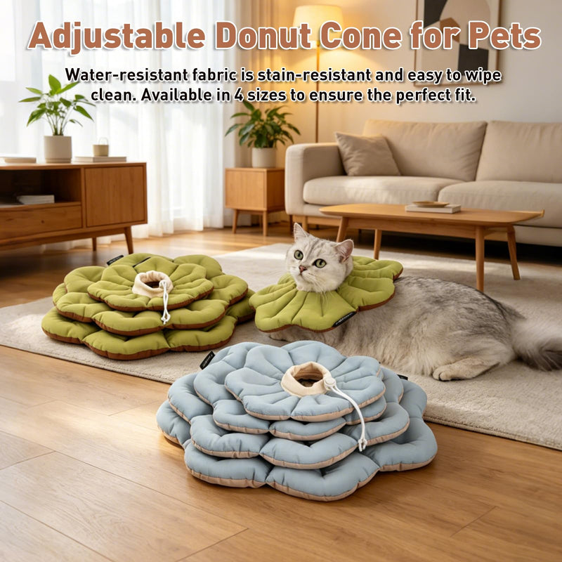 Elizabethan Pet Collar, Flower Shape, Soft Collars for Cats and Dogs, Adjustable Anti-Lick Recovery Collars with Two-Tone Color, Waterproof for Surgery, Blue Medium
