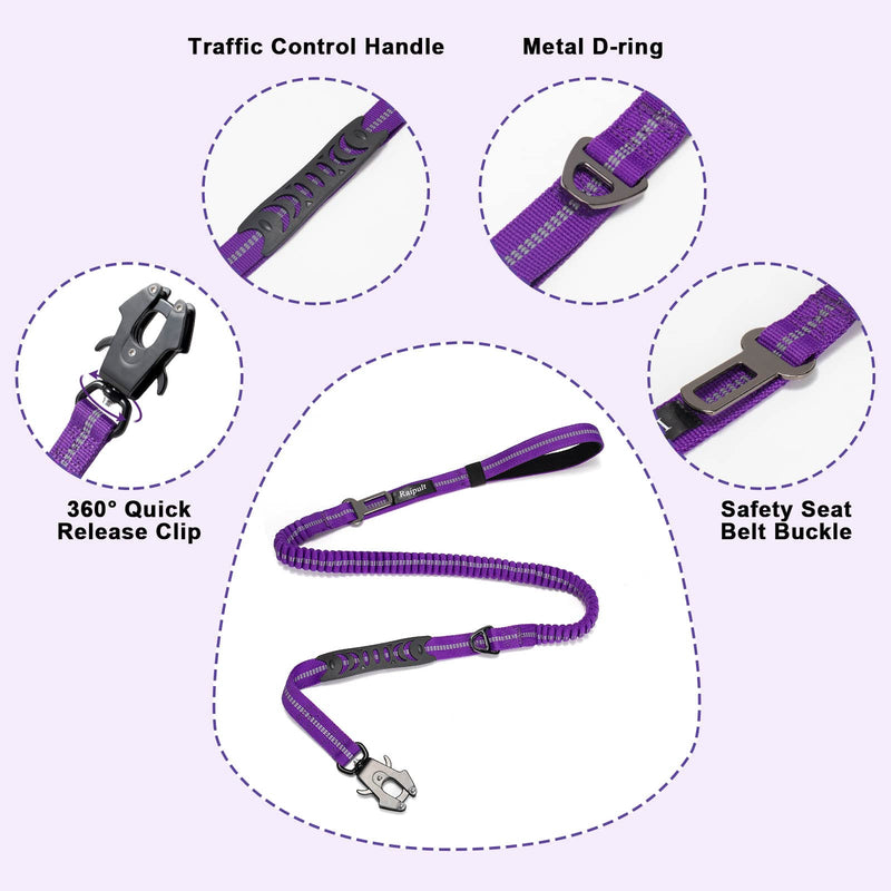 Raipult Shock Absorbing Tactical Dog Leash, 4-6FT Heavy Duty Bungee Leash, Anti-Pull Elastic Training Lead with Car Seatbelt & 2 Handles for Medium Large Dogs,Purple Modern Violet Aviation aluminum - PawsPlanet Australia