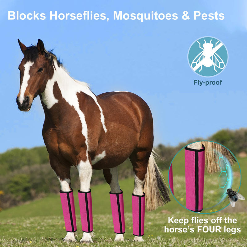 Fly Boots for Horses Set of 4 Breathable Textilene Mesh Horse Fly Boots with Stable Support & UV Protection, Comfortable Equine Boots, Reduces Stomping, Leg Fatigue & Hoof Damage(Magenta) Magenta - PawsPlanet Australia