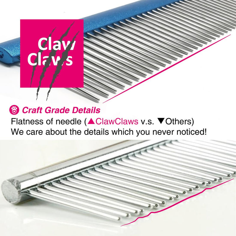 Greyhound Oval Grooming Comb – Aluminum handle, Stainless Steel Teeth Comb for Long-Haired Dogs & Cats, Removes Mats, Tangles, and Loose Fur – Lightweight for Deshedding (Silver/Blue, 9.8") Silver/Blue 9.8" - PawsPlanet Australia