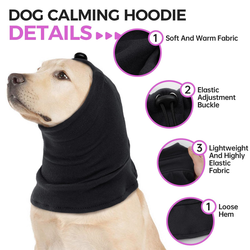 Dog Snood - Ear Covers for Bath, Grooming & Noise Anxiety Relief - Soft, Breathable Dog Neck & Ear Warmer Large Black