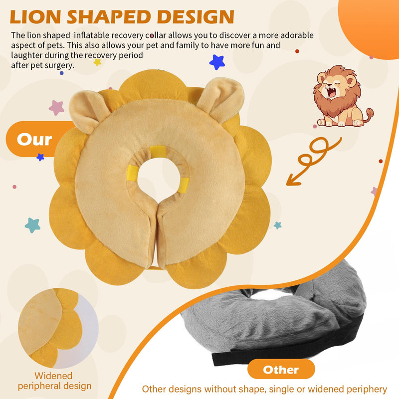 IEUUMLER Inflatable Recovery Dog Collar, Protective Donut Cone, Adjustable Soft Collar for Dog and Cat After Surgery Prevent from Biting & Scratching EU002 (Brown Lion, M) Brown Lion M (Neck:7.9"-11")