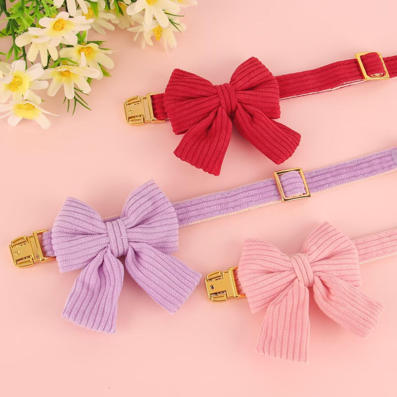 Beirui Girl Dog Collars with Bowtie, Adjustable Cute Dog Collar for Wedding and Holiday, Soft Pet Collar for Small Dogs, Pink S S: Fit 10-20lbs - PawsPlanet Australia