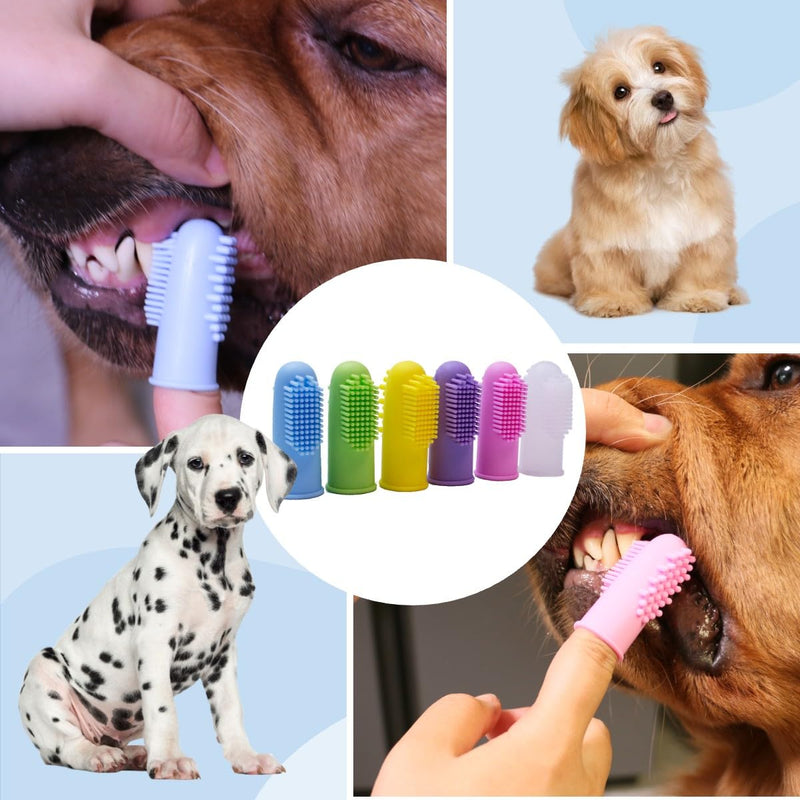 Dog Finger Toothbrush Silicone Pet Finger Toothbrush for Dogs Cats，Dogs Teeth Plaque Dog Dental Care with Storage Case,Easy Teeth Cleaning (6 Color) 6 Color