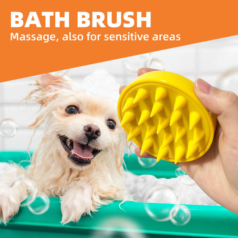 Dog Grooming Brush Set, 7 PCS Self-Cleaning Deshedding Hair Brushes for Short Long Haired Dogs Cats, Includes Scrubber Shower Wash Brush, Dematting Comb, Scissor - Yellow - PawsPlanet Australia