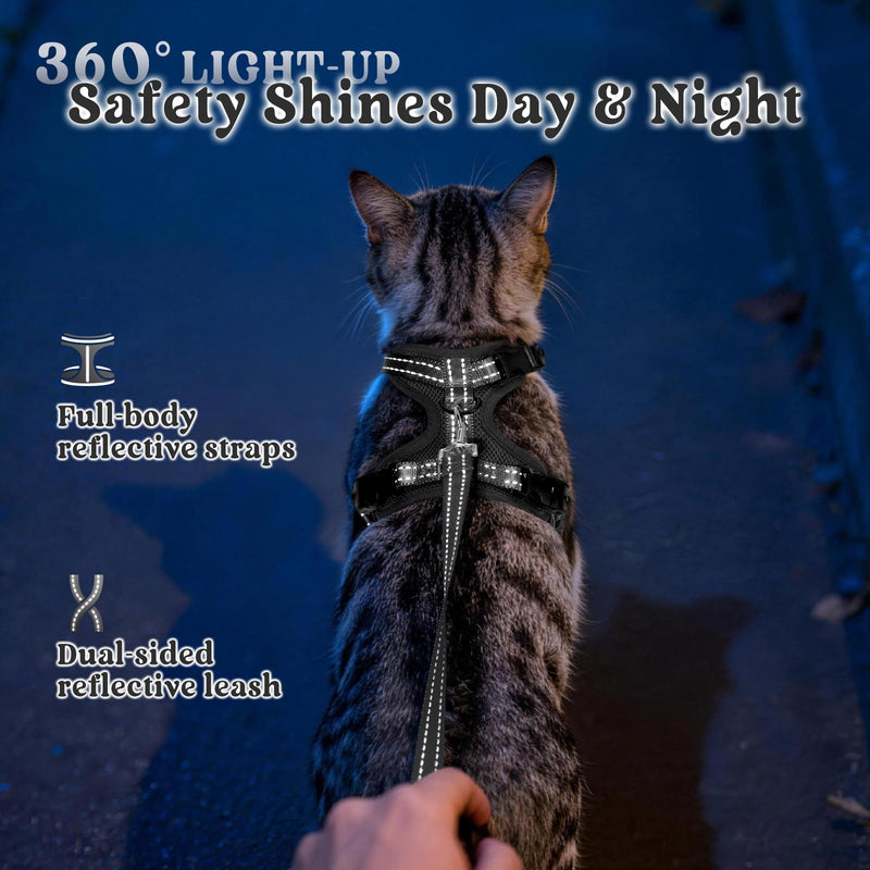 rabbitgoo Cat Harness and Leash, Escape Proof Vest with 3 Adjustable Buckles, Soft Comfortable Kitten Harness, Easy to Wear, Reflective for Safe Outdoor Walking, Medium, Black